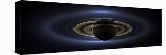 Panoramic Mosaic of the Saturn System Backlit by the Sun-null-Stretched Canvas