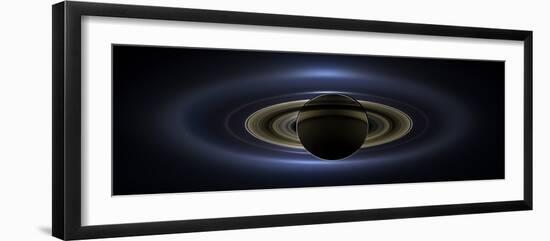 Panoramic Mosaic of the Saturn System Backlit by the Sun-null-Framed Photographic Print