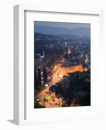 Panoramic Night View of the City, Sarajevo, Bosnia, Bosnia-Herzegovina, Europe-Christian Kober-Framed Photographic Print