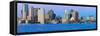 Panoramic of Boston Harbor and the Boston skyline at sunrise as seen from South Boston, Massachu...-null-Framed Stretched Canvas