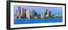 Panoramic of Boston Harbor and the Boston skyline at sunrise as seen from South Boston, Massachu...-null-Framed Photographic Print