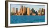 Panoramic of Boston Harbor and the Boston skyline at sunrise as seen from South Boston, Massachu...-null-Framed Photographic Print