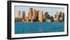 Panoramic of Boston Harbor and the Boston skyline at sunrise as seen from South Boston, Massachu...-null-Framed Photographic Print