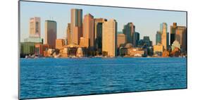 Panoramic of Boston Harbor and the Boston skyline at sunrise as seen from South Boston, Massachu...-null-Mounted Photographic Print