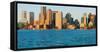 Panoramic of Boston Harbor and the Boston skyline at sunrise as seen from South Boston, Massachu...-null-Framed Stretched Canvas