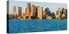Panoramic of Boston Harbor and the Boston skyline at sunrise as seen from South Boston, Massachu...-null-Stretched Canvas
