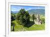 Panoramic of medieval Abbey of San Pietro in Vallate from drone, Piagno, Sondrio province, Lower Va-Roberto Moiola-Framed Photographic Print