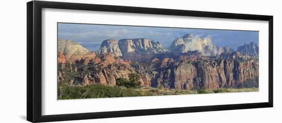 Panoramic of Rocky Sandstone Mountains and Cliffs, Zion National Park, Utah, USA-Mark Taylor-Framed Photographic Print