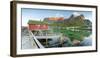 Panoramic of the Fishing Village Surrounded by Sea and Midnight Sun, Reine, Nordland County-Roberto Moiola-Framed Photographic Print