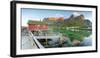 Panoramic of the Fishing Village Surrounded by Sea and Midnight Sun, Reine, Nordland County-Roberto Moiola-Framed Photographic Print