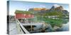 Panoramic of the Fishing Village Surrounded by Sea and Midnight Sun, Reine, Nordland County-Roberto Moiola-Stretched Canvas