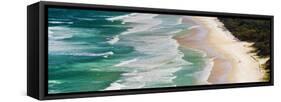 Panoramic Photo of Surfers Heading Out to Surf on Tallow Beach at Cape Byron Bay, Australia-Matthew Williams-Ellis-Framed Stretched Canvas