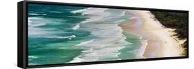 Panoramic Photo of Surfers Heading Out to Surf on Tallow Beach at Cape Byron Bay, Australia-Matthew Williams-Ellis-Framed Stretched Canvas