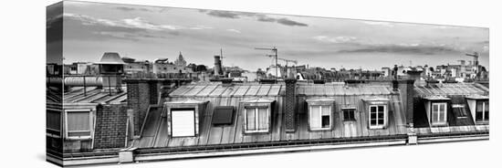 Panoramic Rooftops View, Black and White Photography, Sacre-Cœur Basilica, Paris, France-Philippe Hugonnard-Stretched Canvas