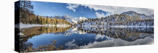 Panoramic Shot of the Lake Malghette in Autumn with Dolomites of Brenta-ClickAlps-Stretched Canvas