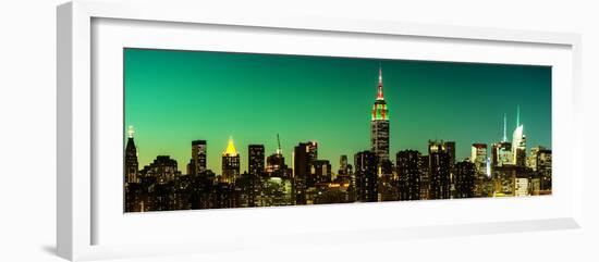 Panoramic Skyline of the Skyscrapers of Manhattan by Green Night from Brooklyn-Philippe Hugonnard-Framed Photographic Print