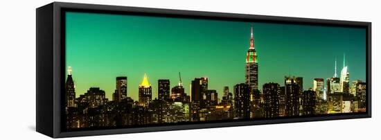 Panoramic Skyline of the Skyscrapers of Manhattan by Green Night from Brooklyn-Philippe Hugonnard-Framed Stretched Canvas