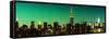 Panoramic Skyline of the Skyscrapers of Manhattan by Green Night from Brooklyn-Philippe Hugonnard-Framed Stretched Canvas