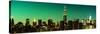 Panoramic Skyline of the Skyscrapers of Manhattan by Green Night from Brooklyn-Philippe Hugonnard-Stretched Canvas