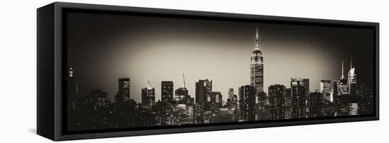 Panoramic Skyline of the Skyscrapers of Manhattan by Night from Brooklyn-Philippe Hugonnard-Framed Stretched Canvas