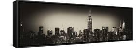 Panoramic Skyline of the Skyscrapers of Manhattan by Night from Brooklyn-Philippe Hugonnard-Framed Stretched Canvas