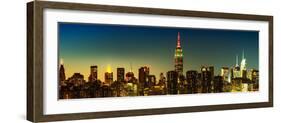 Panoramic Skyline of the Skyscrapers of Manhattan by Nightfall from Brooklyn-Philippe Hugonnard-Framed Photographic Print