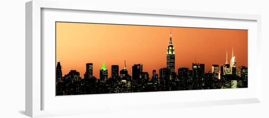 Panoramic Skyline of the Skyscrapers of Manhattan by Orange Night from Brooklyn-Philippe Hugonnard-Framed Photographic Print