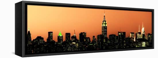 Panoramic Skyline of the Skyscrapers of Manhattan by Orange Night from Brooklyn-Philippe Hugonnard-Framed Stretched Canvas