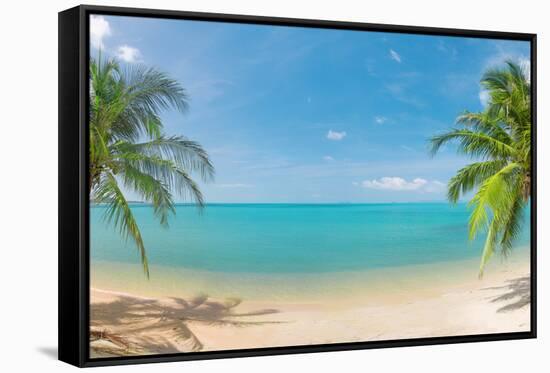 Panoramic Tropical Beach with Coconut Palm-Hydromet-Framed Stretched Canvas