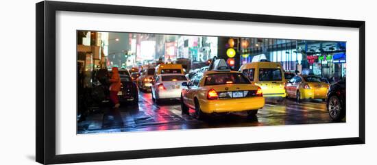 Panoramic Urban View - Yellow Cab on 7th Avenue at Times Square by Night-Philippe Hugonnard-Framed Photographic Print