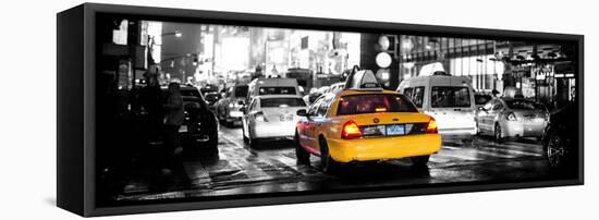 Panoramic Urban View - Yellow Cab on 7th Avenue at Times Square by Night-Philippe Hugonnard-Framed Stretched Canvas