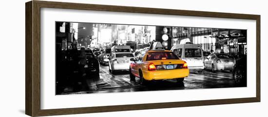 Panoramic Urban View - Yellow Cab on 7th Avenue at Times Square by Night-Philippe Hugonnard-Framed Photographic Print