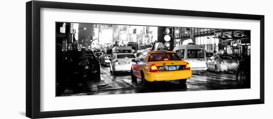Panoramic Urban View - Yellow Cab on 7th Avenue at Times Square by Night-Philippe Hugonnard-Framed Photographic Print