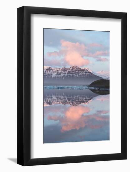 Panoramic View across the Calm Water of Jokulsarlon Glacial Lagoon Towards Snow-Capped Mountains-Lee Frost-Framed Photographic Print