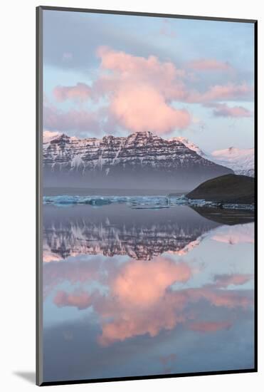 Panoramic View across the Calm Water of Jokulsarlon Glacial Lagoon Towards Snow-Capped Mountains-Lee Frost-Mounted Photographic Print