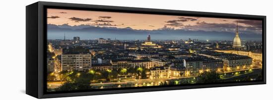 Panoramic View at Dusk, Turin, Piedmont, Italy-Stefano Politi Markovina-Framed Stretched Canvas