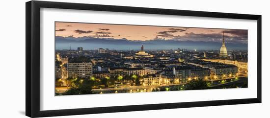 Panoramic View at Dusk, Turin, Piedmont, Italy-Stefano Politi Markovina-Framed Photographic Print