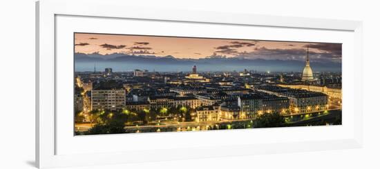 Panoramic View at Dusk, Turin, Piedmont, Italy-Stefano Politi Markovina-Framed Photographic Print