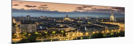Panoramic View at Dusk, Turin, Piedmont, Italy-Stefano Politi Markovina-Mounted Photographic Print