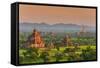 Panoramic View at Sunset over the Ancient Temples and Pagodas, Bagan, Myanmar or Burma-Stefano Politi Markovina-Framed Stretched Canvas