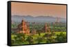 Panoramic View at Sunset over the Ancient Temples and Pagodas, Bagan, Myanmar or Burma-Stefano Politi Markovina-Framed Stretched Canvas