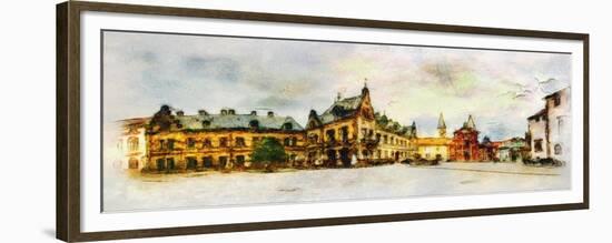 Panoramic View behind the St Vitus Cathedral in Prague Made in Artistic Watercolor Style-Timofeeva Maria-Framed Premium Giclee Print