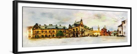 Panoramic View behind the St Vitus Cathedral in Prague Made in Artistic Watercolor Style-Timofeeva Maria-Framed Premium Giclee Print