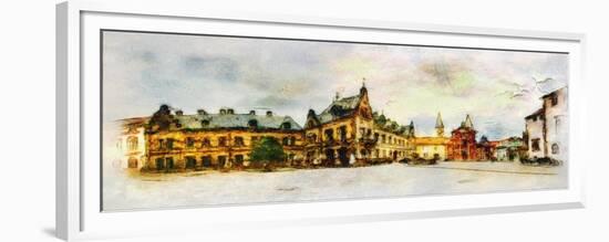 Panoramic View behind the St Vitus Cathedral in Prague Made in Artistic Watercolor Style-Timofeeva Maria-Framed Premium Giclee Print