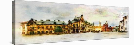 Panoramic View behind the St Vitus Cathedral in Prague Made in Artistic Watercolor Style-Timofeeva Maria-Stretched Canvas