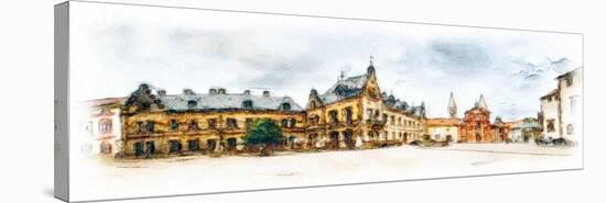 Panoramic View behind the St Vitus Cathedral in Prague Made in Artistic Watercolor Style-Timofeeva Maria-Stretched Canvas