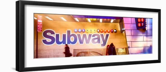 Panoramic View - Entrance of a Subway Station in Times Square - Urban Street Scene by Night-Philippe Hugonnard-Framed Photographic Print