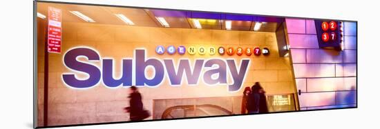 Panoramic View - Entrance of a Subway Station in Times Square - Urban Street Scene by Night-Philippe Hugonnard-Mounted Photographic Print