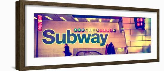 Panoramic View - Entrance of a Subway Station in Times Square - Urban Street Scene by Night-Philippe Hugonnard-Framed Photographic Print