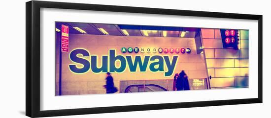 Panoramic View - Entrance of a Subway Station in Times Square - Urban Street Scene by Night-Philippe Hugonnard-Framed Photographic Print